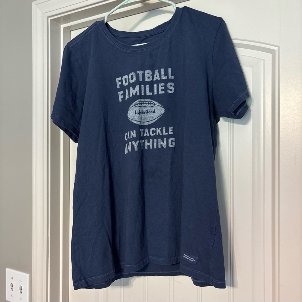 LIFE is GOOD crusher tee football families Women t-shirt Large 100% cotton